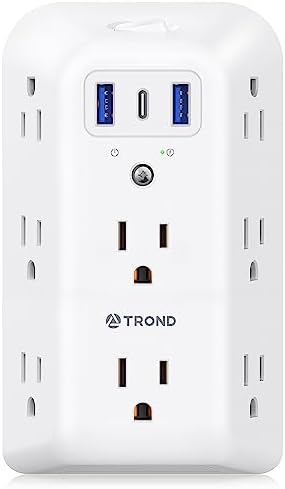 Maximize Your Charging Potential with the TROND Surge Protector Outlet Extender – 5-Outlet Power Strip with 3 USB Ports (1 USB-C) and ON/OFF Switch for Safe, Efficient Device Management at Home, Office, or On-the-Go – Ideal Multi Plug Expander with Enhanced Surge Protection and Space-Saving Design