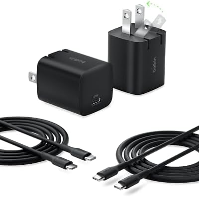 Belkin 25 W Dual USB-C Charger Block with Premium Cable – Ultra-Fast PD3.0 & PPS Charging for i Phone 16, Galaxy S25, Google Pixel 9 & More – Compact Wall Adapter for Ultimate Portability and Device Compatibility