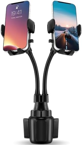 Revolutionary Dual Phone Mount for Car – 360° Rotating Adjustable Cradle with Flexible Neck – Universal Holder for Two Smartphones (2.6″ to 4.3″) – Perfect for Navigation and Hands-Free Calls – Enhanced Stability and Accessibility on the Road