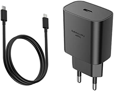 25 W European USB Type C Fast Charger with 6.6 ft Cable – Ideal for Samsung Galaxy & i Phone – Compact Travel Adapter with PD/PPS Technology for High-Speed Charging Across Europe – Universal Compatibility for Quick Power Solutions