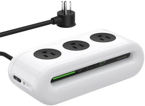 Versatile 65 W Charging Station with 6 Ports – Advanced Surge Protector Power Strip Featuring 3 AC Outlets, 2 USB-C, 1 USB-A, and 5 ft Extension Cord for Rapid Home and Office Charging – Ultimate Desk Accessory for Enhanced Compatibility and Safety