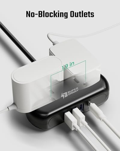 Compact USB Charging Station Power Strip – SUPERDANNY Mini Surge Protector with 2 Extra Wide Outlets, 4 USB Ports (3 USB-A & 1 USB-C), 5 Ft Cord, Flat Plug Design for Space-Saving Convenience, Ideal for Home, Office, and Travel Use – Enhanced Power Efficiency and Safety Features