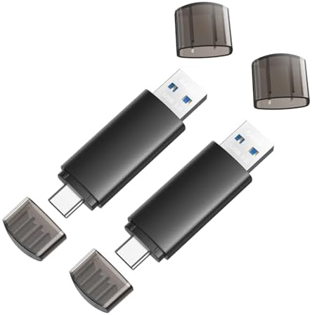 64 GB Dual USB C Flash Drive – 2-in-1 USB 3.0 Thumb Drive for Effortless File Sharing Between Smartphones, Tablets, and Computers – Lightning-Fast Data Transfer & Enhanced Compatibility for i Phone and Android Devices – Perfect Portable Storage Solution (2 Pack)
