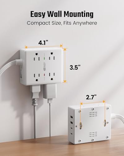 15 Ft Surge Protector Power Strip with 8 Outlets & 4 USB Ports – Wall Mountable Flat Plug Charging Station for Home, Office, and Dorm Room – High-Speed USB-C Compatible Extension Cord for Ultimate Device Connectivity and Safety