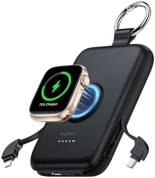 Experience Uninterrupted Power with RORRY 10000 m Ah Portable Charger: PD 20 W Fast Charge Power Bank with Integrated Cables for i Phone 16/15/14/13/12/11 & Apple Watch Ultra/10/9/8/7/6/5/4/3 – Sleek Pink Design for Travelers and Professionals – Hassle-Free Charging on the Go