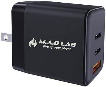 M.A.D LAB 65 W High-Speed Portable Charger – Multi-Device USB-C Travel Adapter with Interchangeable Plugs for Global Compatibility – Perfect for i Phone, i Pad, Mac Book, Android, and More – Essential Charging Solution for Travelers and Professionals on the Move