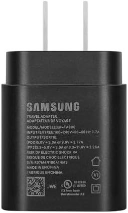 Rapid Charge USB C Wall Charger – 25 W Power Delivery for Samsung A-Series & Note Devices with 4 ft Type C to C Cable – Compact, Portable, and Safe Charging Solution in Black