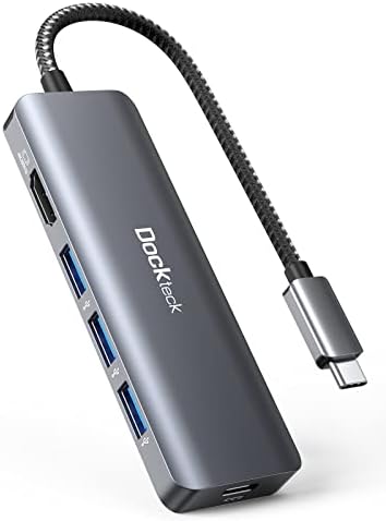 Transform Your Workstation with the Dockteck 6-in-1 USB C Hub Ethernet – Ultimate Multiport Adapter Featuring 4 K@60 Hz HDMI, 100 W Power Delivery, and High-Speed 1 Gbps LAN for Mac Book Pro, Surface Pro, XPS, and More – Effortless Connectivity and Fast Charging for Professionals and Students