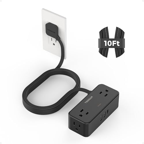 TESSAN 5 FT Flat Plug Extension Cord with 4 AC Outlets, 1 USB-C & 2 USB-A Ports – 900 Joules Surge Protector Power Strip for Home Office & Dorm Room – Maximize Charging Efficiency & Space Savings with Versatile Power Accessory