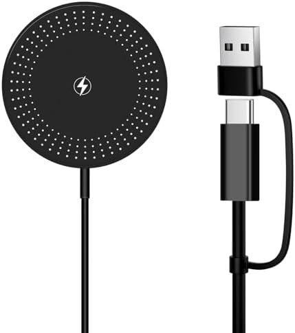 Revolutionary 15 W Magnetic Wireless Charger Pad with Intelligent Temperature Control – Fast, Safe Charging for i Phone 16/15/14/13/12 Series and Air Pods Pro – Optimal Battery Life Extension and Strong Magnetic Alignment – Ideal for Seamless Usage While Charging – Includes USB-A to USB-C Adapter – Black