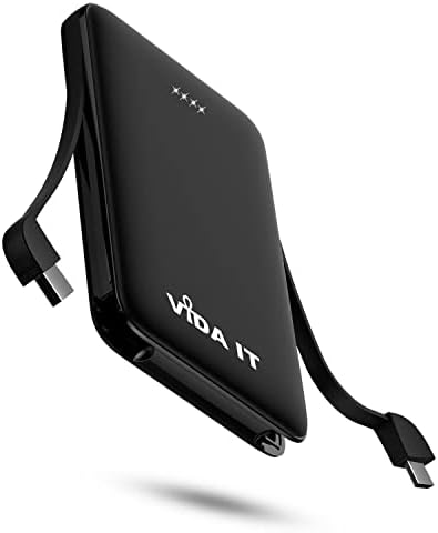 Vida IT 5000 m Ah Compact Portable Power Bank with Built-in USB-C Cable – Fast Charging External Battery for Samsung Galaxy S22, S21, S10, S7 Edge, Motorola, LG, and Google Pixel Smartphones – Ultimate Travel Charger for On-the-Go Connectivity