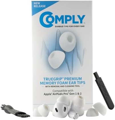 Premium Comply True Grip Memory Foam Earbud Tips for Apple Air Pods Pro 1 & 2 | Unmatched Comfort with Secure Fit Design | Advanced Noise Isolation for Superior Sound Quality | Includes Cleaning Tool | Available in Black Sizes S/M/L – 3 Pairs for Optimal Listening Enjoyment