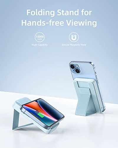 Magnetic Wireless Portable Charger 10,000 m Ah Power Bank with 20 W Fast Charging, Foldable Stand & USB-C Compatibility – Ultimate i Phone 16/15/14/13/12 Series Charging Solution for On-the-Go Convenience