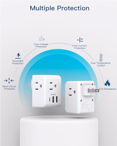 Ultimate European Travel Plug Adapter Set – Dual Pack Universal Power Converter with 3 AC Outlets and 3 USB Charging Ports (including USB-C) for Efficient Power Solutions in Italy, Spain, France, Germany, and Iceland – Essential Accessory for Global Travelers Seeking Versatile Compatibility and Rapid Charging Efficiency