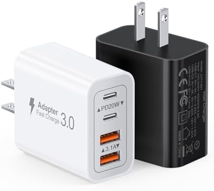 40 W USB C 4-Port Wall Charger 2-Pack – Ultra-Fast Charging Adapter for i Phone 16, i Pad Pro, Nintendo Switch & More – High-Speed PD & QC Technology for Multiple Devices – Compact & Stylish Red Design – Perfect for Travel and Daily Use