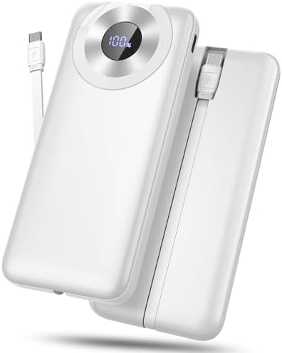 Ultra-Slim 10000 m Ah Power Bank with Integrated High-Speed Charging Cable – Ultimate Portable Charger for i Phone 15/14/13 & Galaxy S23/22 – Multi-Device Support with 4 Outputs & LED Battery Indicator – Perfect for On-the-Go Power Needs