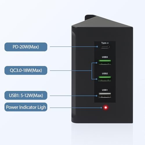 Le Motech Ultra-Fast Multi-Port USB Power Adapter – Compact 12 V/24 V to 5 V DC Converter for i Phone, Android, and Tablets – Versatile Charging Station for Travel and Outdoor Use – Reliable Power Solution with Four USB Ports for Quick Device Charging