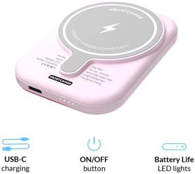 Stylish Hot Pink Leopard VELVET CAVIAR Magnetic Power Bank – Mag Safe Compatible Slim Charger for i Phone 12, 13, 14, 15 – Fast 5000 m Ah Portable Battery Pack with USB-C for Effortless Charging on the Go