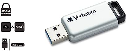 Verbatim 16 GB Secure Pro USB 3.0 Flash Drive – AES 256 Encryption for Ultimate Data Security, Lightning-Fast Transfers, Sleek Silver Design – Perfect for Safe File Storage on PCs and Macs