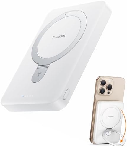 TORRAS Magnetic 10000 m Ah Portable Power Bank – Ultra-Slim Wireless Charger for i Phone with Fast Charging & Integrated O-Stand, Compatible with Mag Safe, 16 Pro Max, Pro, 15, 14, 13, 12 – Essential Travel Companion for Effortless Connectivity