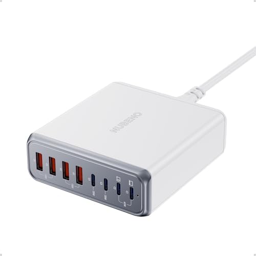 High-Power 8-Port USB Charging Station – 140 W Fast Charge Hub for i Phone, Mac Book, Galaxy & i Pad – Universal USB-C and USB-A Compatibility – Compact Travel Charger for Home & Office Efficiency