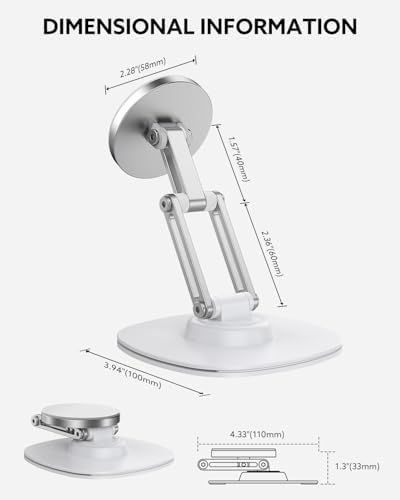 TIGRIS 360° Rotating Magnetic Phone Stand for Desk, Adjustable Foldable & Portable Aluminum Stand with Angle Adjustment Cell Phone Holder, Compatible with MagSafe iPhone 16/15/14/13/12 Pro Max – Enhanced Compatibility and Speed
