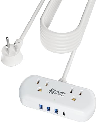 Compact USB Charging Station Power Strip – SUPERDANNY Mini Surge Protector with 2 Extra Wide Outlets, 4 USB Ports (3 USB-A & 1 USB-C), 5 Ft Cord, Flat Plug Design for Space-Saving Convenience, Ideal for Home, Office, and Travel Use – Enhanced Power Efficiency and Safety Features