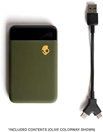 Skullcandy Stash Mini 5000 m Ah Portable Charger – Ultra-Compact Power Bank with Dual 12 W USB A & C Ports, Includes USB A to Micro USB/Type C Cable – Lightweight and Stylish Blue/Green Design for On-the-Go Charging