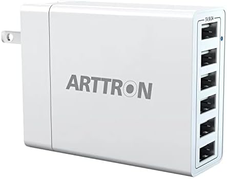 Arttron 40 W 6-Port Foldable USB Wall Charger – Ultimate Fast Charging Adapter for i Phones, i Pads, Tablets & Smartphones – Compact, Multi-Device Power Solution with Safety Features for Home and Office Efficiency