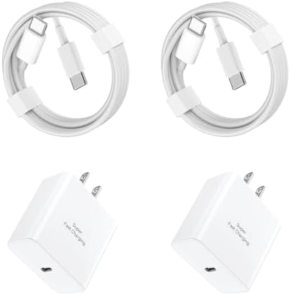 Super Fast 45 W USB-C Charger Bundle with 10 FT Cable – Optimized Power Delivery for Samsung Galaxy S Series & Tab S – Dual Pack for Ultimate Convenience – Elegant White Design Ideal for Travel & Everyday Use – Rapid Charging Solution for Busy Lifestyles