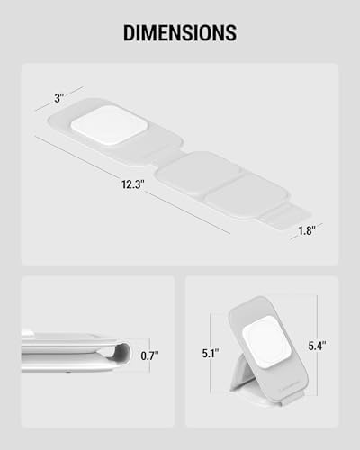 Scosche MSQFG2 N1 WT Magic Mount Travel 2-in-1 Magnetic Wireless Charging Station – Sleek Fast Charger for i Phone 12/13/14/15/16 Pro Max & Air Pods, Compact Foldable Design for Ultimate Portability and Enhanced Mag Safe Compatibility, White