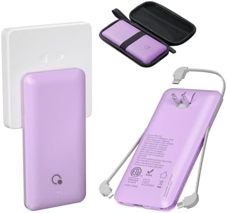 Ultimate Q 10000 m Ah Slim Power Bank with Built-in AC Plug – Ultra-Portable Charger for i Phone, Samsung, Android & Tablets – Four Output Ports for Simultaneous Charging, Includes Micro USB & USB-C Cables – Experience Enhanced Compatibility & Rapid Power on the Go