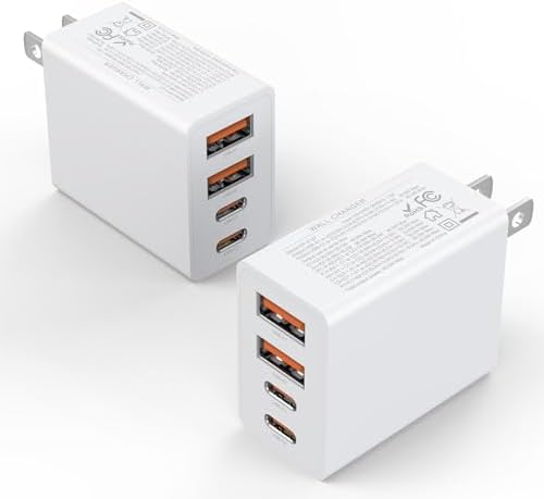 40 W Dual Pack USB C Fast Charger Block – 4-Port Multi-Device Power Adapter for i Phone, Galaxy, i Pad & More – Sleek White Design for Home & Travel Efficiency – Rapid Charging with Power Delivery Technology – Compact & Durable Charger for Seamless Connectivity
