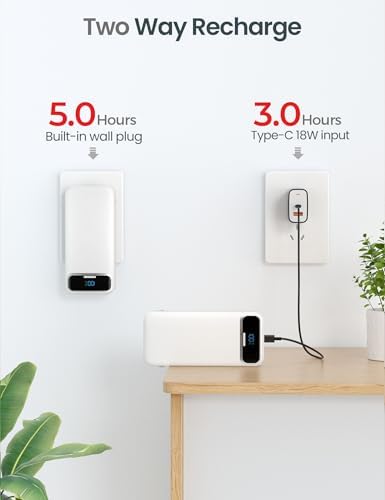 12000 m Ah Ultra-Light Portable Power Bank with Built-In Cables & AC Wall Plug – PD20 W USB-C Fast Charging for i Phone, Samsung & Android – LED Display for Battery Monitoring – Ultimate Travel Companion for Quick Device Recharging