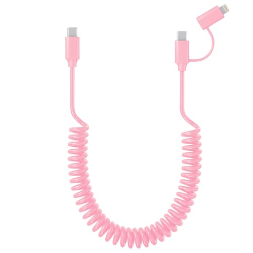 Transform Your Charging Experience with 60 W Dual-Coiled USB-C & Lightning Cable Set – MFi Certified, Fast 60 W Power Delivery, Compact 1.4 FT & Extended 6.6 FT Options, Stylish Pink Design for Enhanced Functionality and Durability