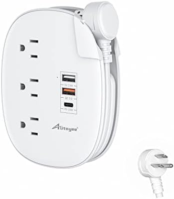 Alitayee 20 W USB-C Power Strip: Compact 3-Outlet Surge Protector with Fast Charging & Flat Plug for Travel, Home, and Office – Ideal for i Phone and QC 3.0 Devices with 3 ft Extension Cord for Maximum Portability and Compatibility