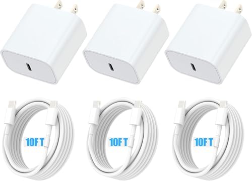 Premium Dual-Pack 20 W USB-C Fast Charger with 10 FT Cables for i Phone 16/15 & i Pad – Ultimate Power Solution for On-the-Go Charging – Extensive Compatibility & Enhanced Safety Features – Ideal for Home, Office, and Travel Use