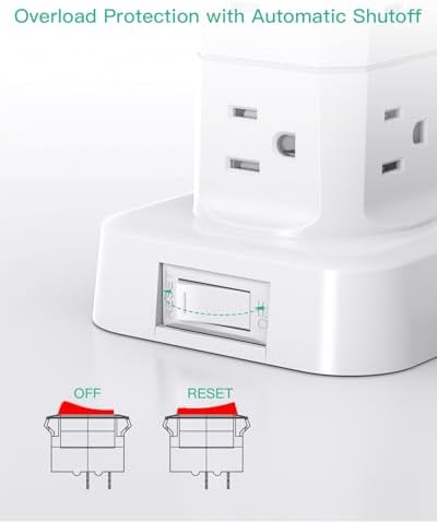 High-Performance Surge Protector Power Strip Tower with 12 AC Outlets and 4 USB Fast Charging Ports – 10 FT Extension Cord for Ultimate Flexibility, Ideal for Home, Office, and Dorm Room Essentials – Space-Saving Design with Advanced Surge Protection