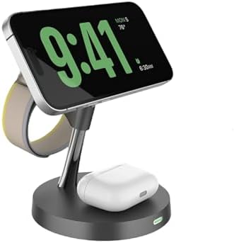 Versatile 3-in-1 Wireless Charging Station for Apple Devices – Fast 15 W Magnetic Charger for i Phone 15/14/13, Apple Watch & Air Pods – Travel-Friendly Dock with Enhanced Compatibility & Safety Features – Sleek White Design for Home or Office Use