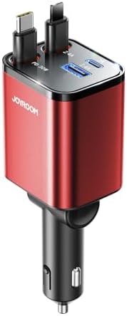 JOYROOM Ultra-Compact 84 W Retractable Car Charger – Fast USB-C Charging for i Phone 12-16 | Travel Essential Car Adapter for Quick Device Power-Up | Sleek Design, Tangle-Free Cable, Perfect Gift for Men & Women