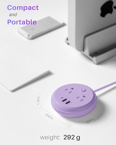 KOOSLA Compact Flat Plug Power Strip with USB C Ports – 2 AC Outlets & 3 Fast-Charging USB Ports for Ultimate Travel Convenience – 1250 W Capacity, 5 ft Cord – Ideal for Cruise Ships, Dorms, Homes, & Offices – Lightweight, Space-Saving Design for Multi-Device Charging
