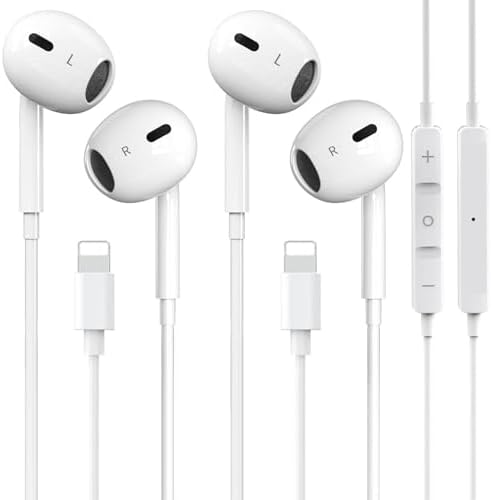 Premium Wired Earbuds for i Phone – Dual-Pack Hi-Fi Stereo Headphones with Integrated Microphone, Volume Control, and Noise Isolation Technology, Ideal for Crystal-Clear Calls and Immersive Audio Experience on i Phone 14/13/12/11/XR/XS/X/8/7/SE, Superior Comfort for Daily Use and Versatile Listening