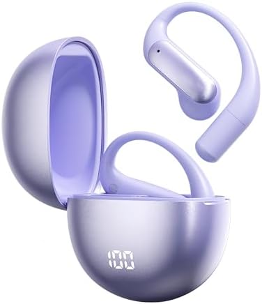 Stylish Open Ear Bluetooth Earbuds for Active Women – 60 Hours Playtime, Advanced BT5.4 Technology, Deep Bass 14.2 mm Drivers, Secure Earhook Design, IPX5 Waterproof for Ultimate Performance and Comfort in Vibrant Purple – Perfect for Workouts and Everyday Listening