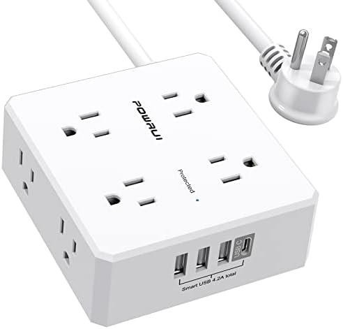 Maximize Your Power Management with a 6 Ft Surge Protector Power Strip – 8 Outlet Extension Cord Featuring 4 Fast USB Charging Ports (1 USB-C), Ideal for Home Office Convenience and Safety, ETL Listed for Enhanced Surge Protection and Compatibility