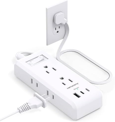 HANYCONY Travel Power Strip with 6 Outlets & 3 USB Ports – 5 ft Flat Plug Extension Cord for Cruise Ships & College Dorms – Space-Saving Wall Mount Design for Ultimate Convenience & Fast Charging Efficiency