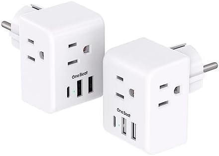 Ultimate European Travel Plug Adapter Set – Dual Pack Universal Power Converter with 3 AC Outlets and 3 USB Charging Ports (including USB-C) for Efficient Power Solutions in Italy, Spain, France, Germany, and Iceland – Essential Accessory for Global Travelers Seeking Versatile Compatibility and Rapid Charging Efficiency