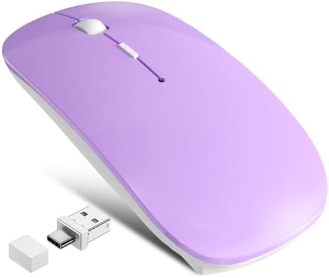 Versatile Wireless Bluetooth Mouse for Mac Book Air, Mac Pro, & i Pad – Sleek Rechargeable Silent Mouse with Dual Connectivity (USB-C & 2.4 G) – Travel-Friendly Jiggler Mice Mover in Stylish Purple – Perfect for Professionals & On-the-Go Users