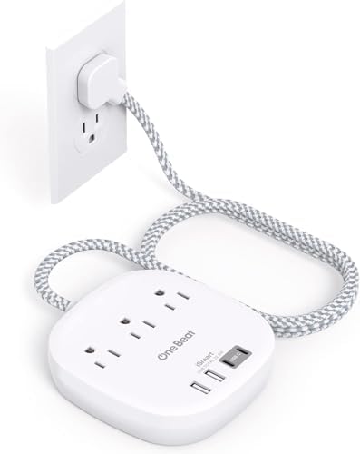10 Ft Flat Plug Power Strip with 3 AC Outlets & 4 USB Ports, Ideal Desktop Charging Station for Cruise Ships & Dorms – Compact Design & Fast Charging for Multi-Device Use