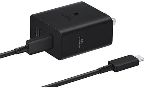 SAMSUNG 50 W Dual-Port Wall Charger – Ultra-Fast Charging 2.0 for USB Type C Devices, Energy-Saving Power Adapter with Essential Cable, Sleek Black Design, Ideal for Mobile Professionals and Frequent Travelers Seeking Efficient Power Solutions