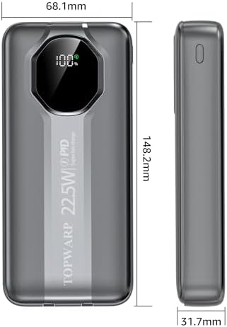 High-Capacity 20000 m Ah Power Bank with PD 22.5 W Fast Charging – Multi-Device Portable Charger Featuring 4 Output Ports & Quick Charge 3.0 Technology for i Phone, Android & More – Sleek Space Grey Design for On-the-Go Power Solutions